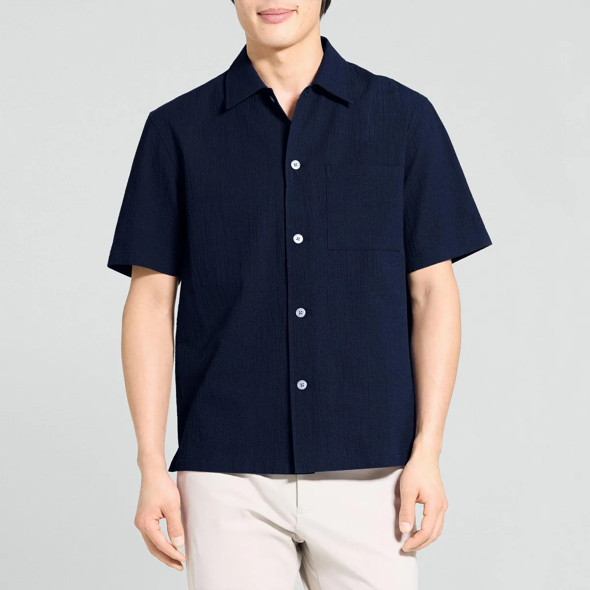 Short-Sleeve Shirt in Textured Stretch Cotton by Theory