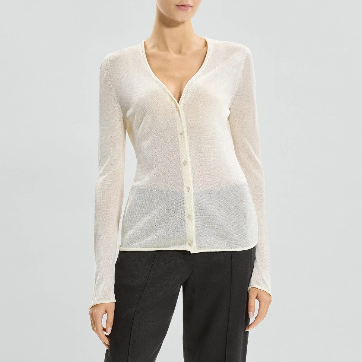 Semi-Sheer Cardigan in Lustrous Viscose by Theory