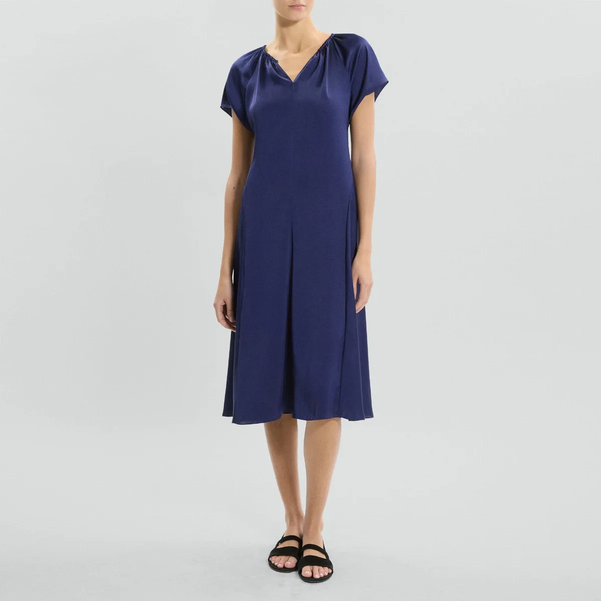 Ruched Midi Dress in Crushed Satin by Theory