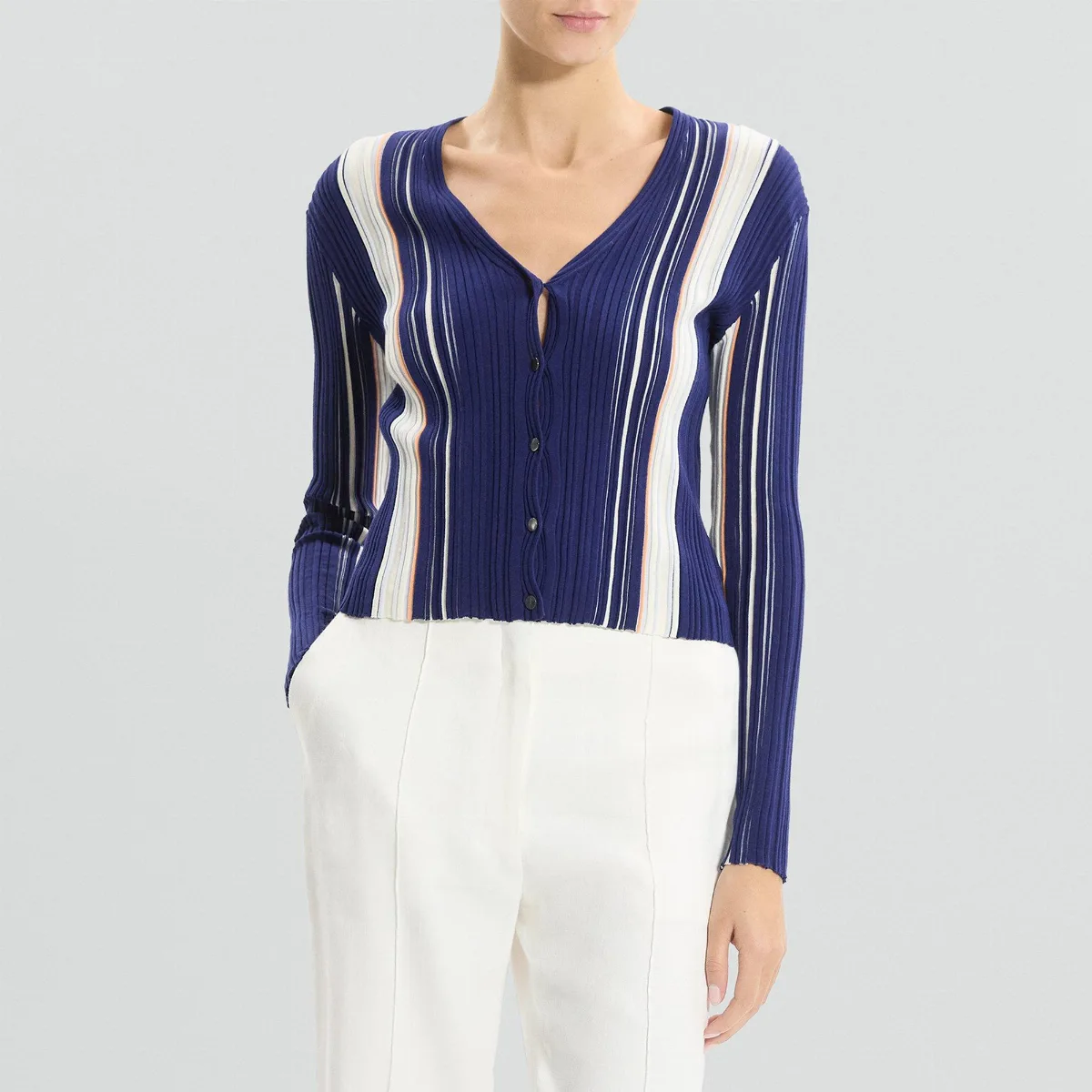 Ribbed Cardigan in Organic Cotton-Blend