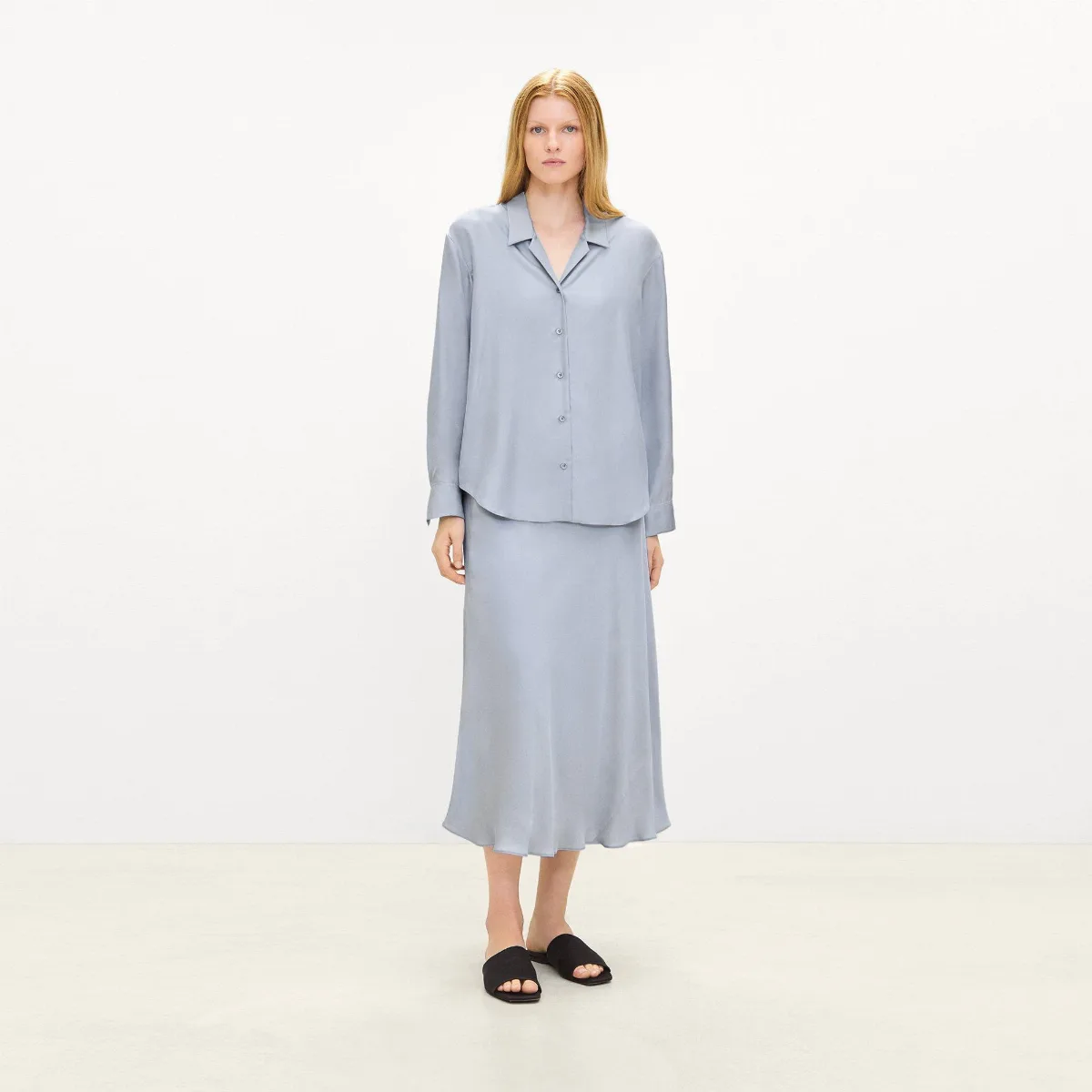 Boxy Button-Up Shirt in Mod Silk Twill by Theory