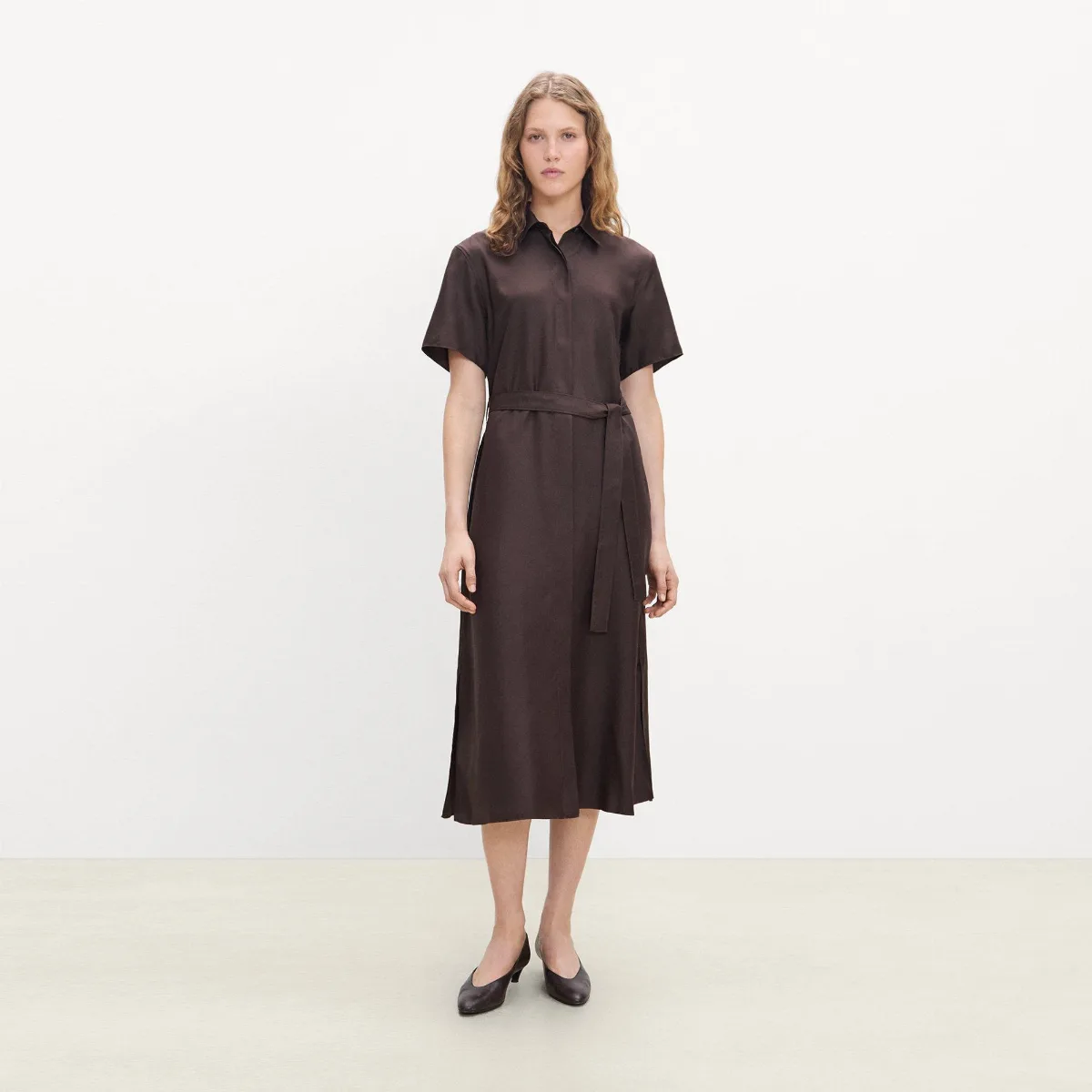 Belted Shirt Dress in Mod Silk Twill