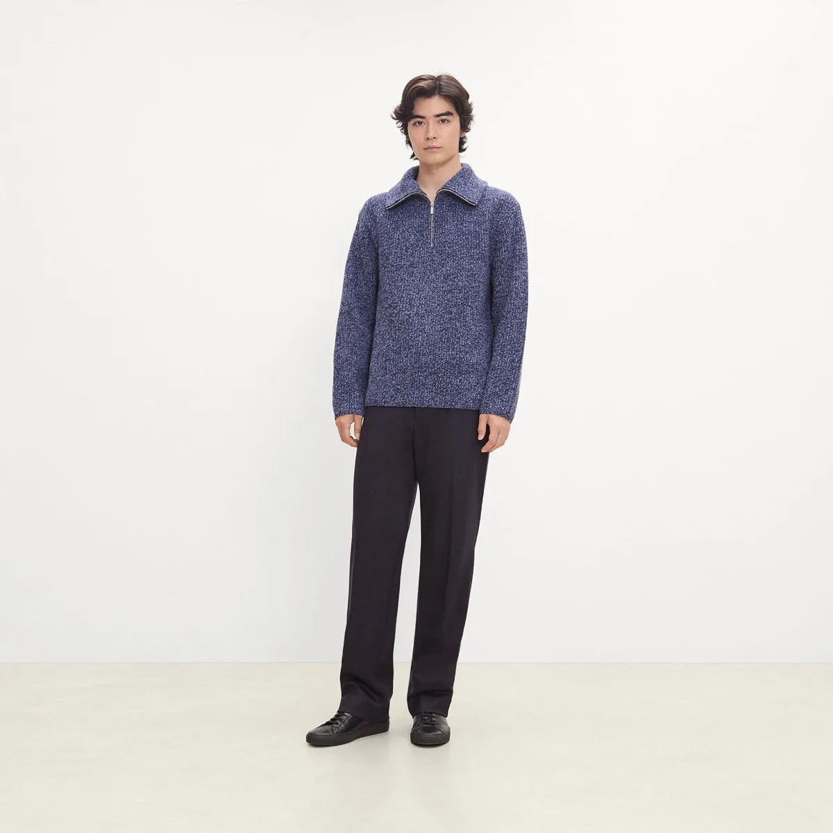 Turtleneck Quarter-Zip Sweater in Wool Boucl Twist by Theory