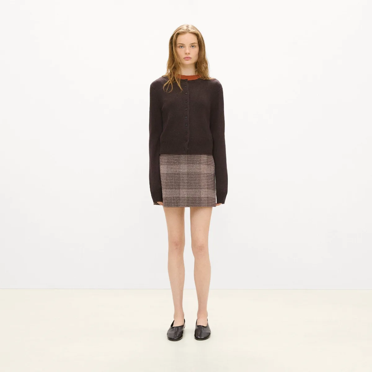 A-Line Mini Skirt in Plaid Wool-Cashmere