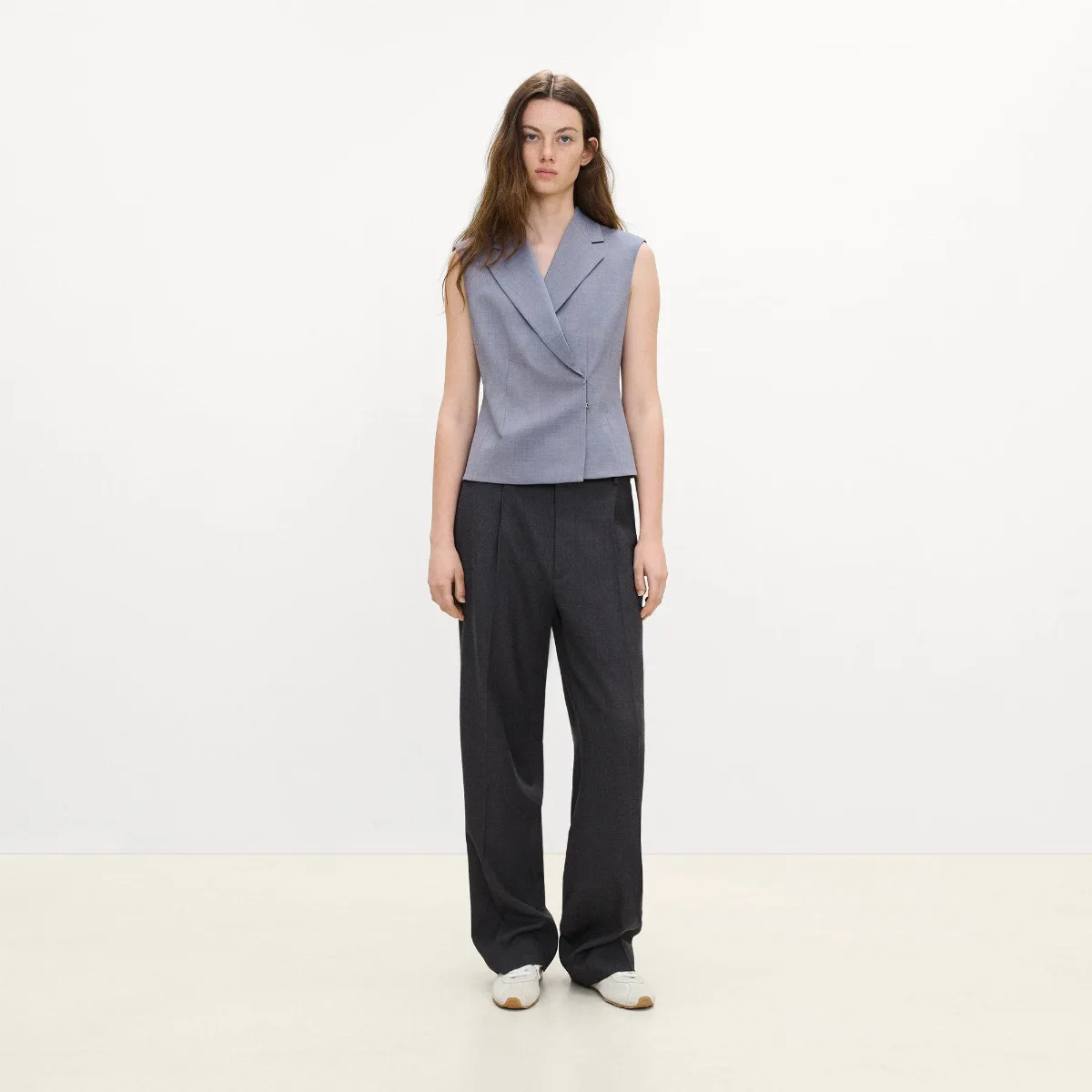 Asymmetrical Vest in Wool Gabardine