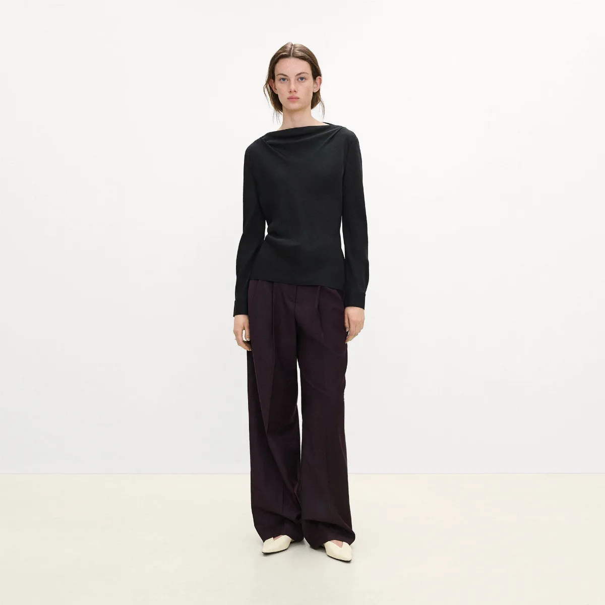Cowl Neck Long-Sleeve Blouse in Washable Silk Georgette by Theory