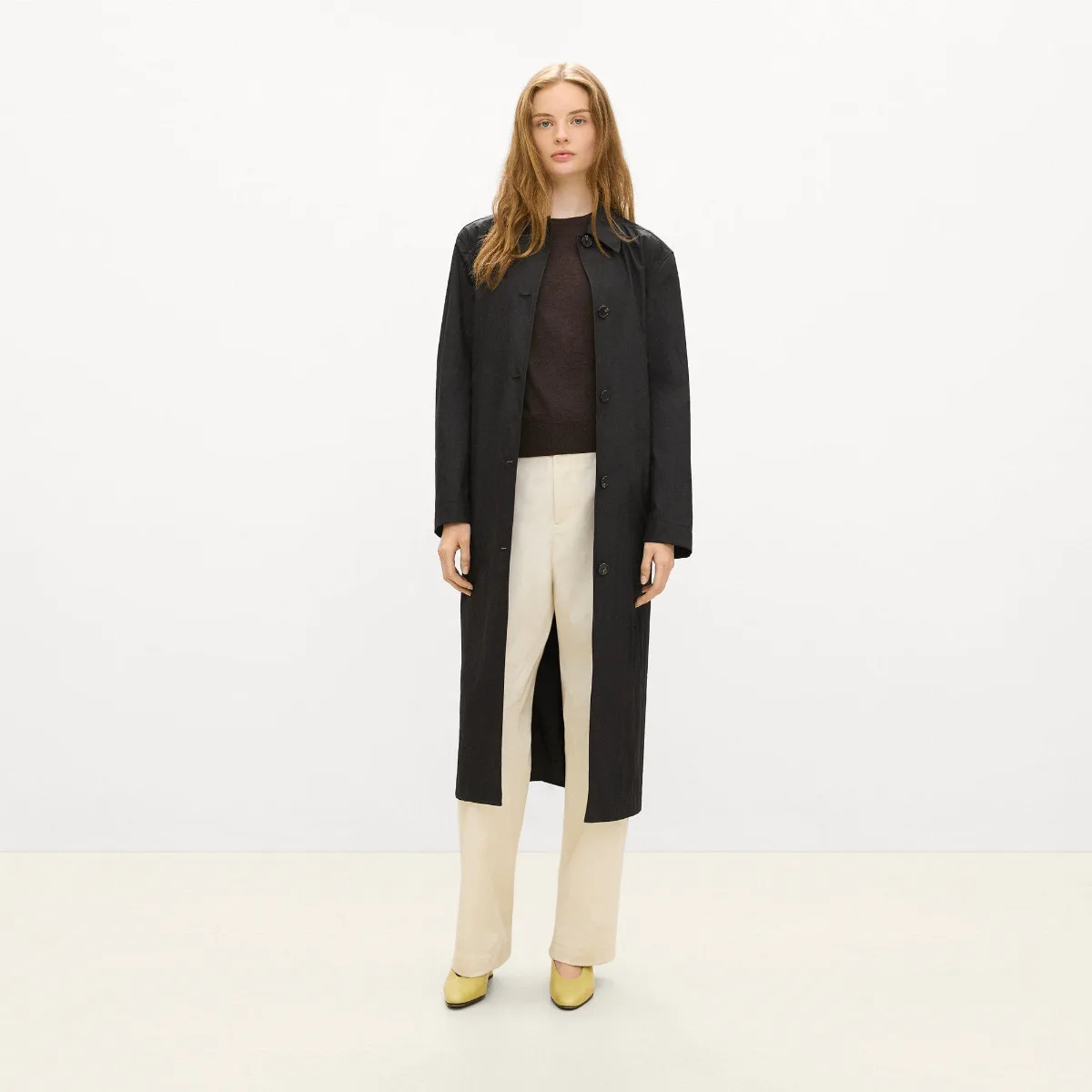 Long Single-Breasted Coat in Trench Cotton by Theory
