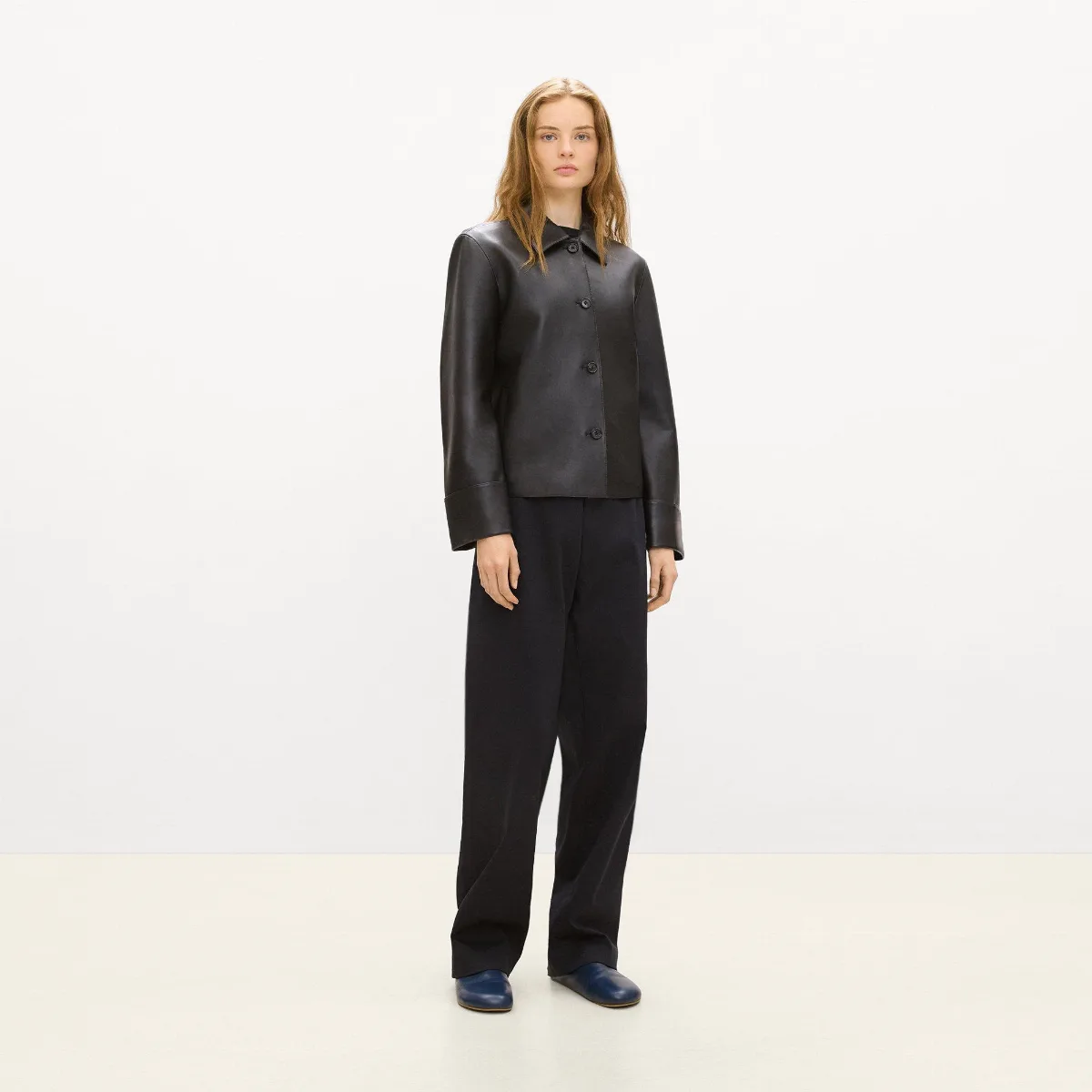 Boxy Cuff Jacket in Leather by Theory