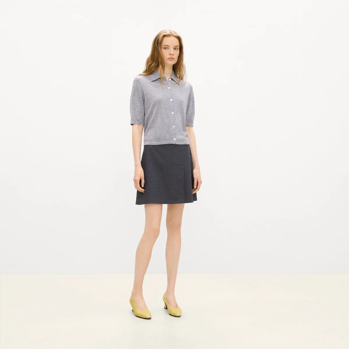 Pleated A-Line Mini Skirt in Drape Flannel by Theory