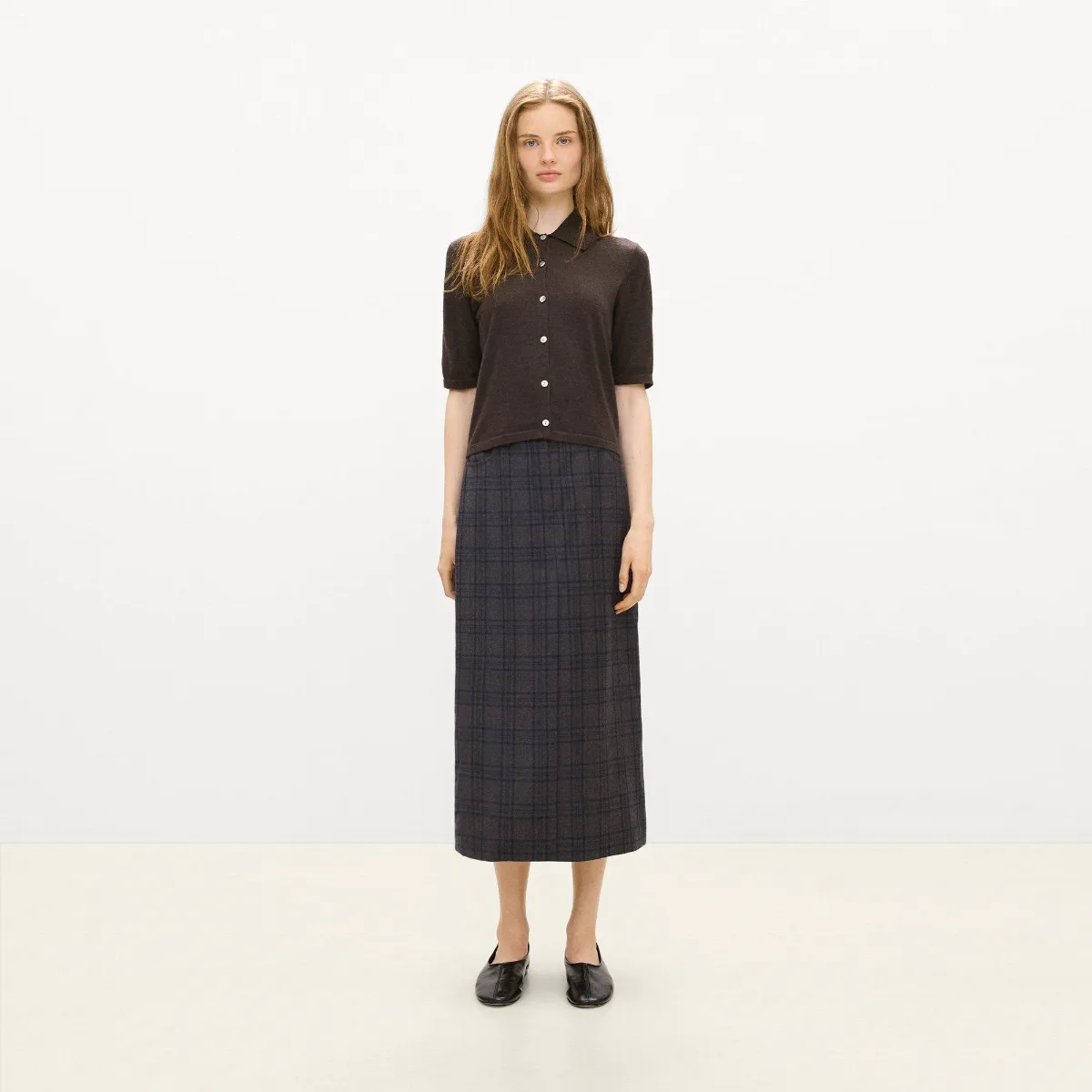 Vented Maxi Skirt in Plaid Sleek Flannel by Theory