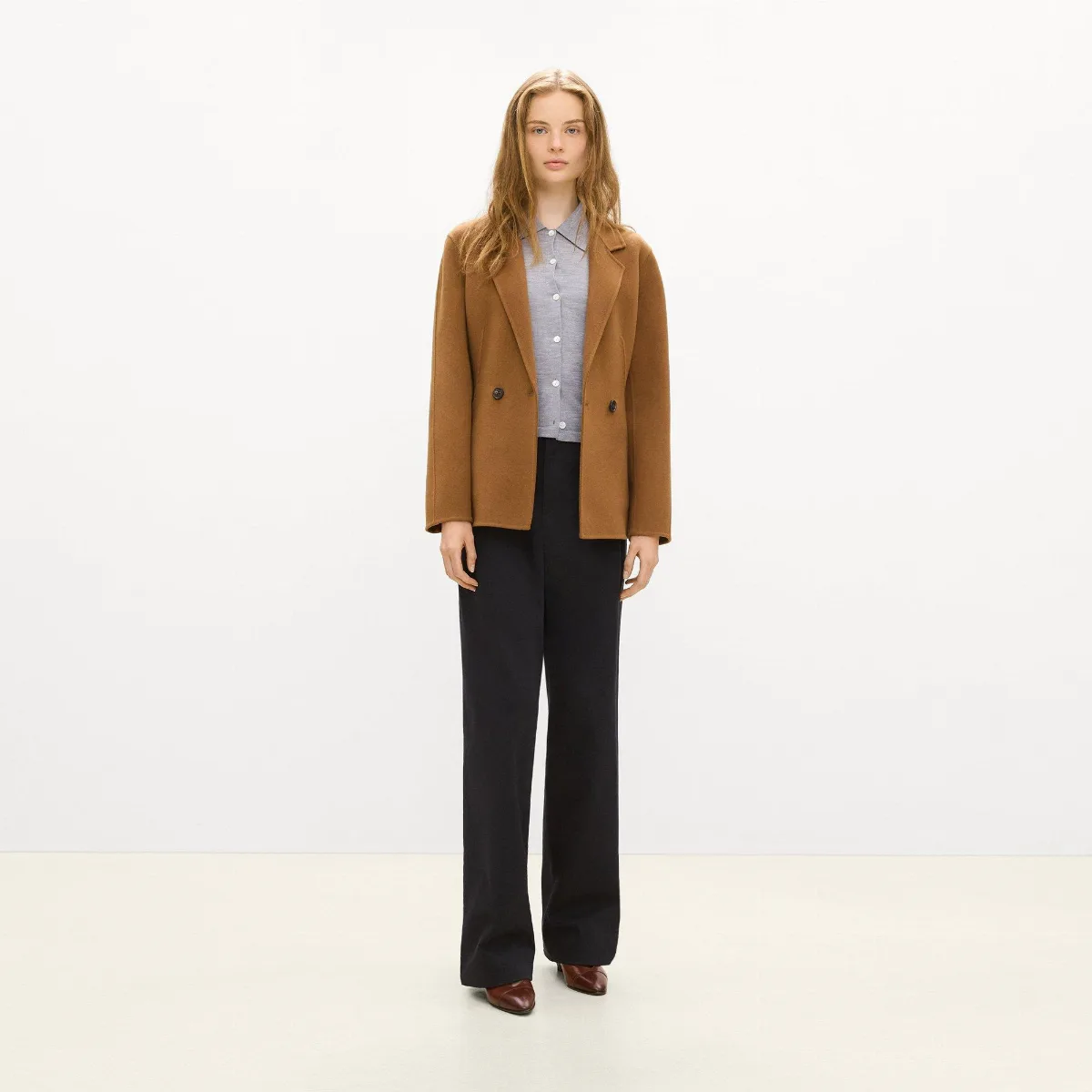Peplum Double-Breasted Blazer in Double-Face Wool-Cashmere by Theory