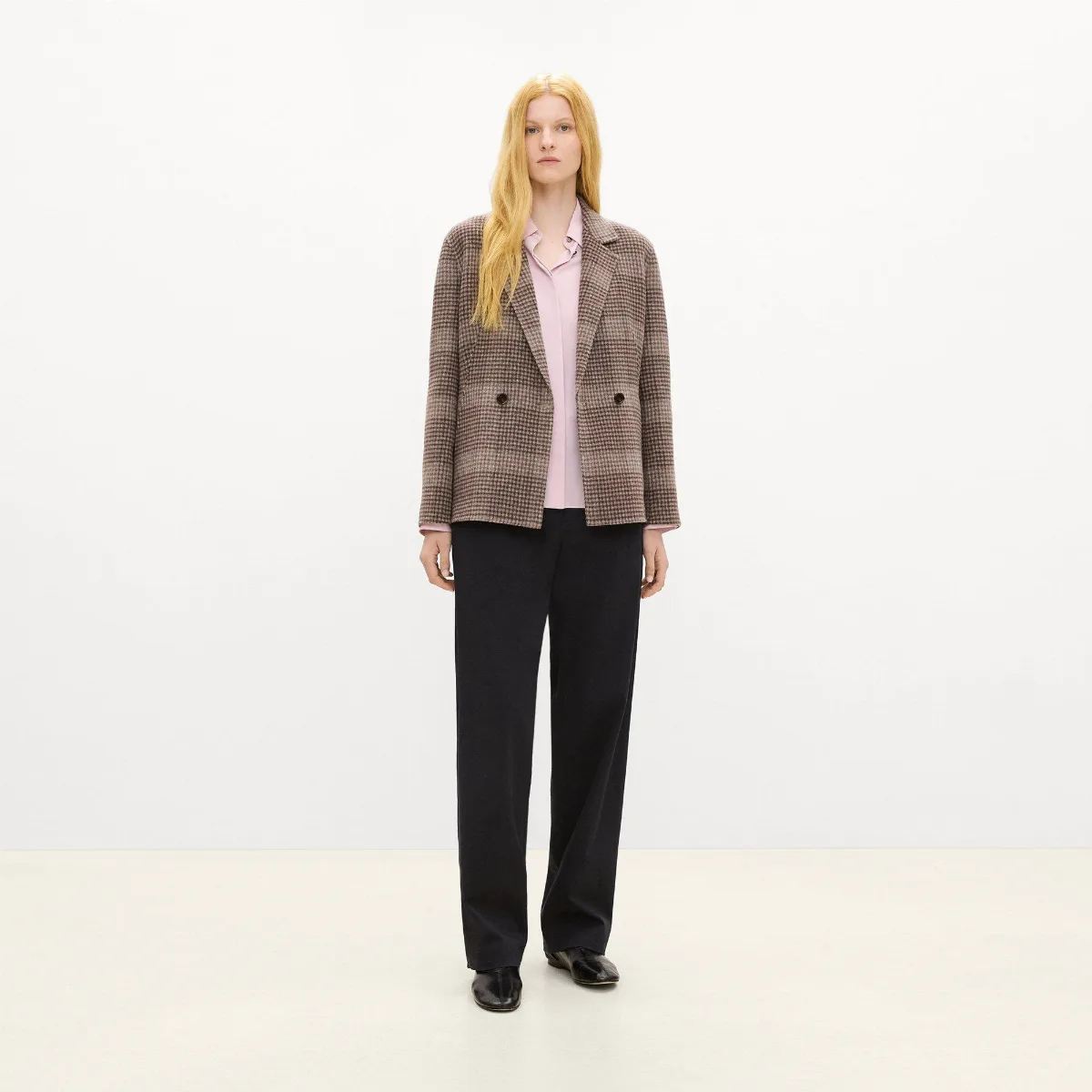 Peplum Double-Breasted Blazer in Plaid Wool-Cashmere by Theory