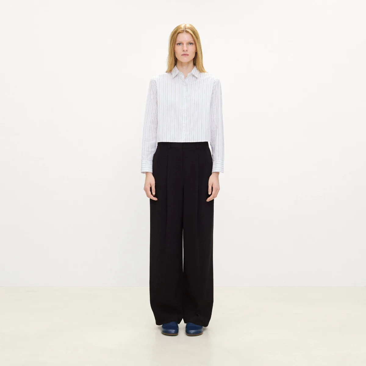 Cropped Tab Shirt in Striped Poplin by Theory
