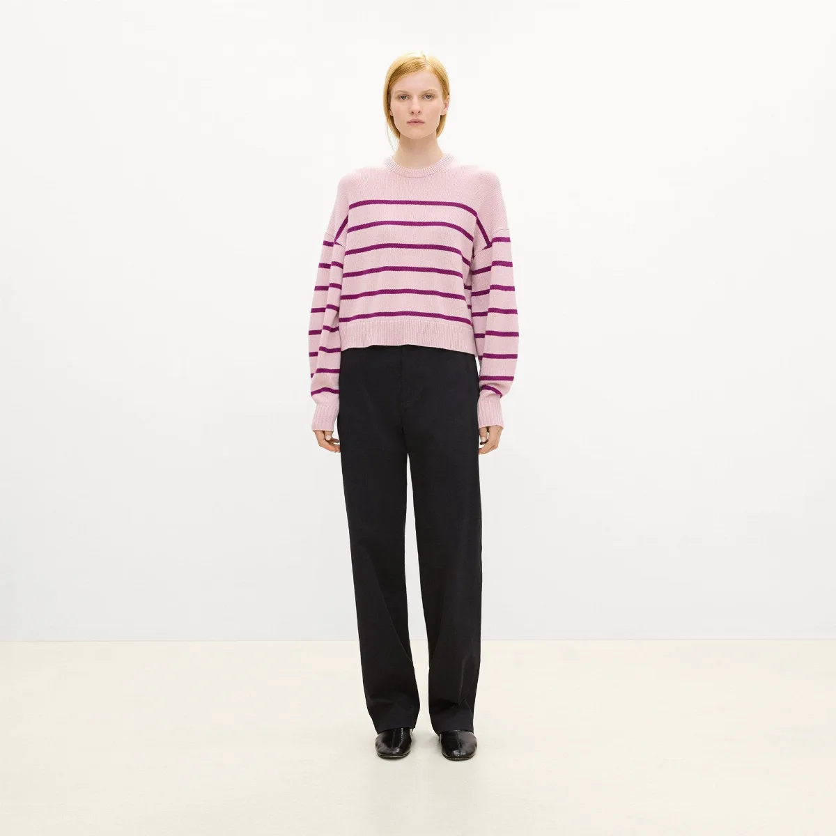Striped Crewneck Sweater in Cashmere by Theory