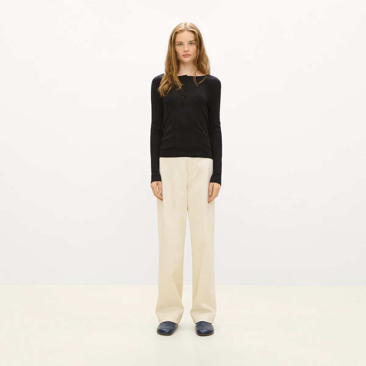 Long-Sleeve Henley Tee in Soft Rib by Theory