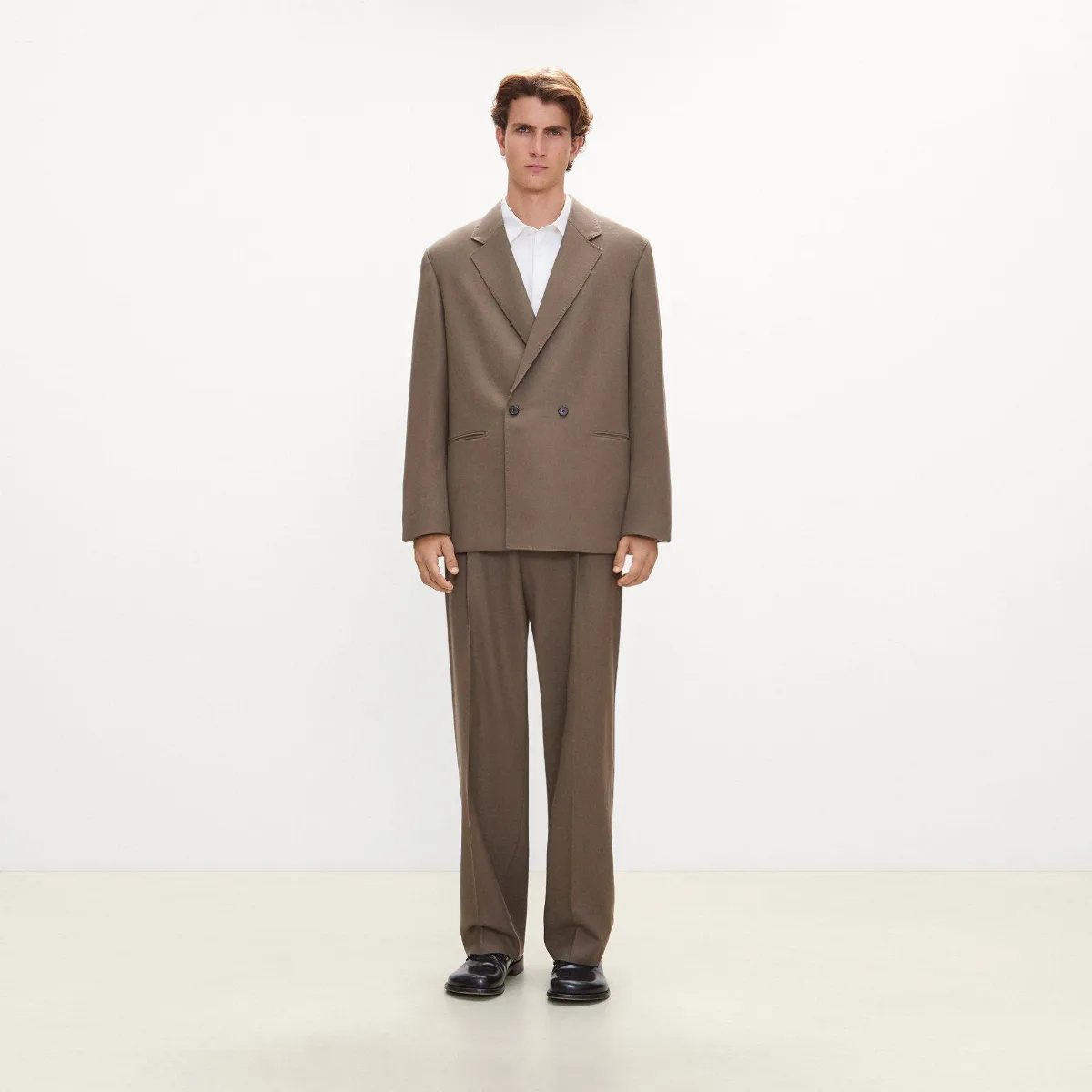Double-Breasted Two-Button Blazer in Studio Wool