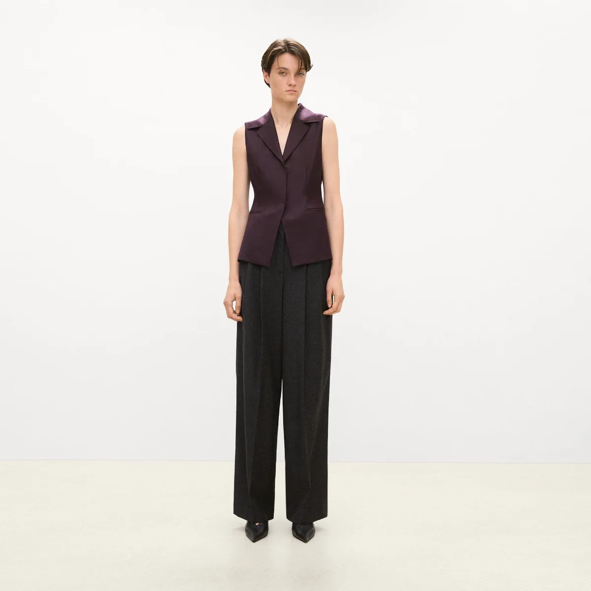 Slim Three-Button Vest in Sleek Flannel by Theory