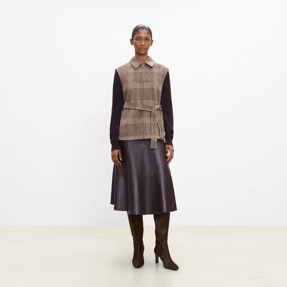 Belted Vest in Plaid Wool-Cashmere by Theory