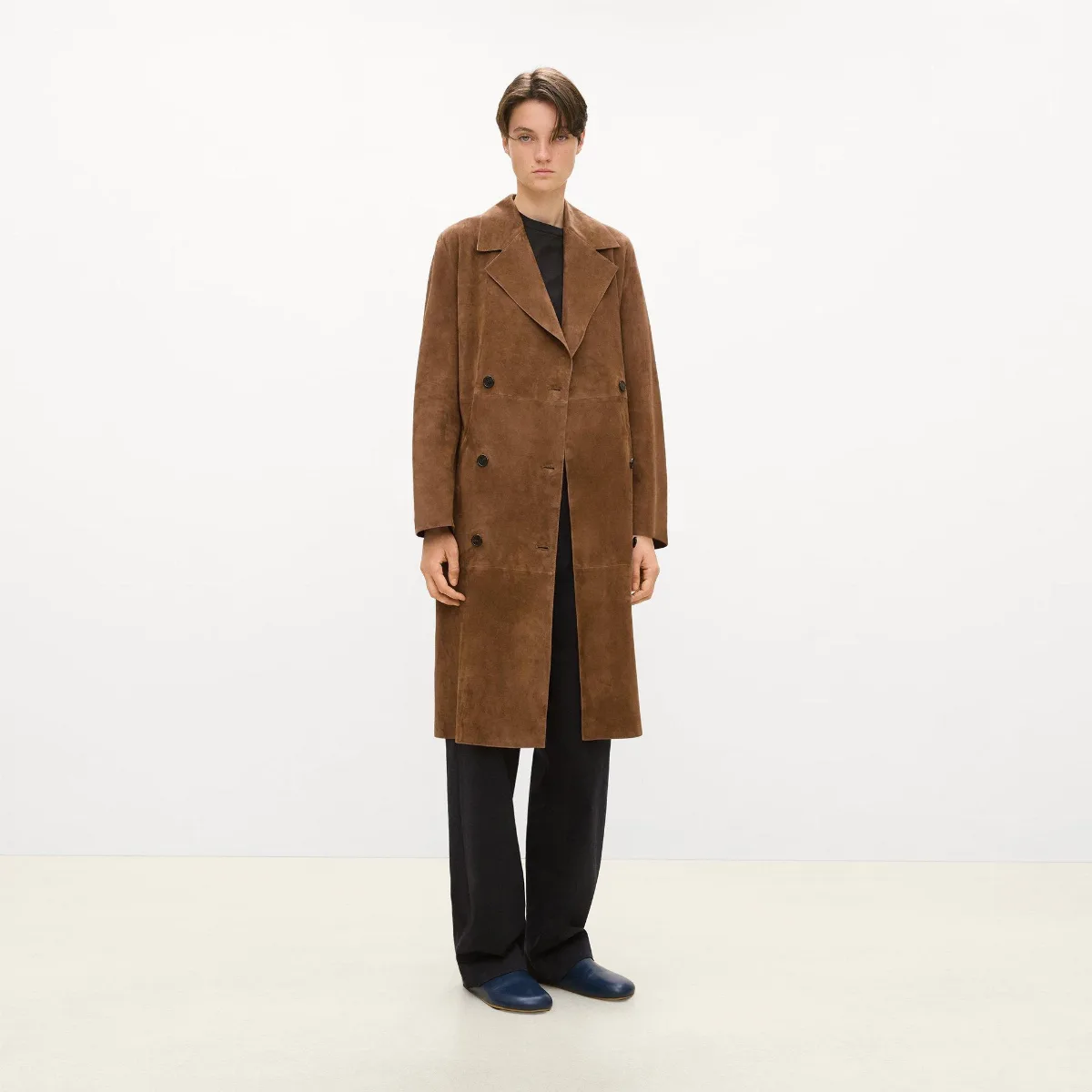 Double-Breasted Trench Coat in Suede