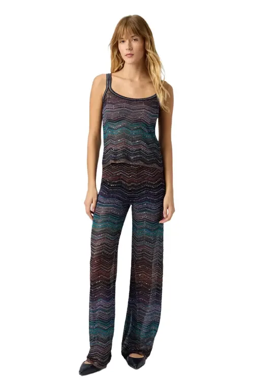 Sleeveless Crew-Neck Top in Viscose Chevron Lamé with Sequins by Missoni