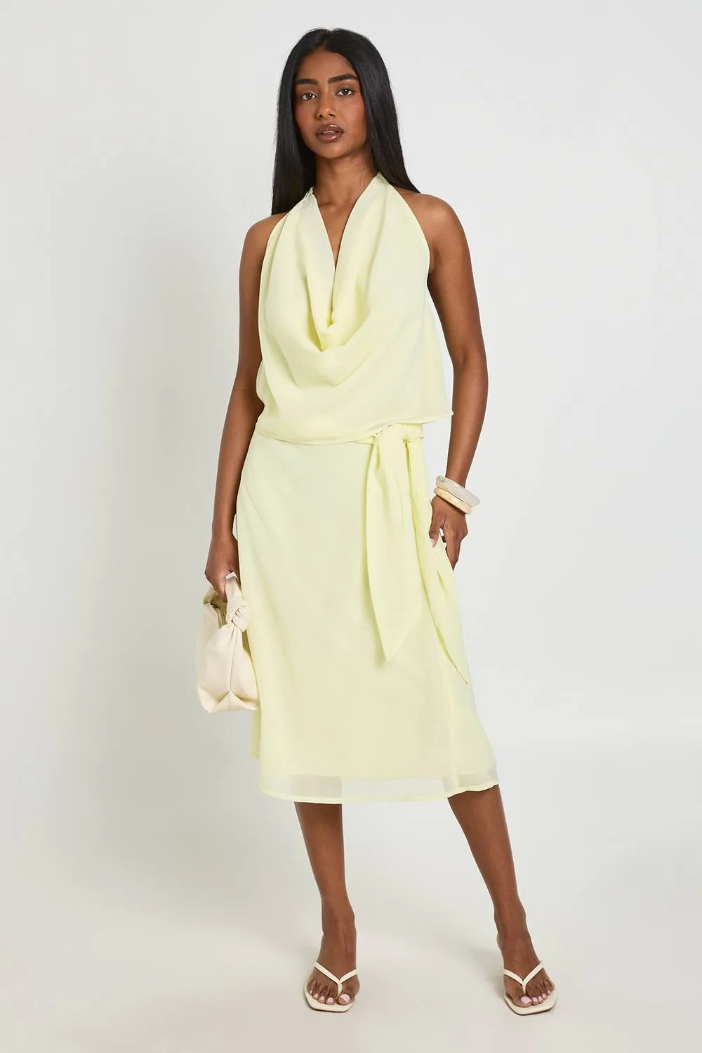 Chiffon Drape Detail Midi Skirt by boohoo