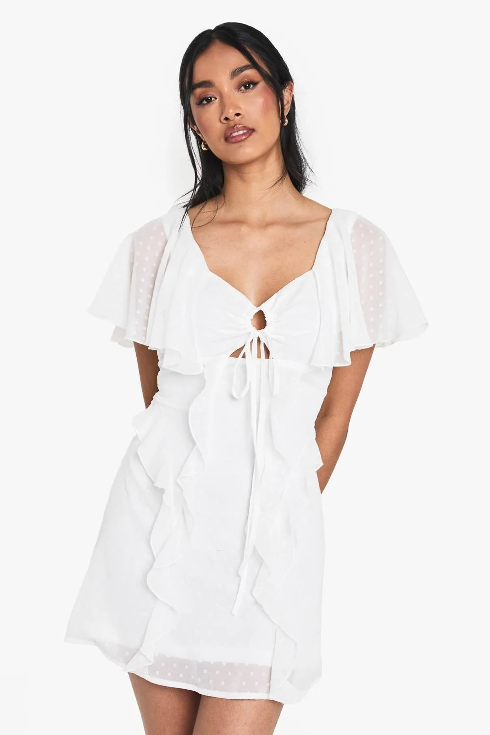 Dobby Chiffon Ruffle Mini Dress by boohoo
