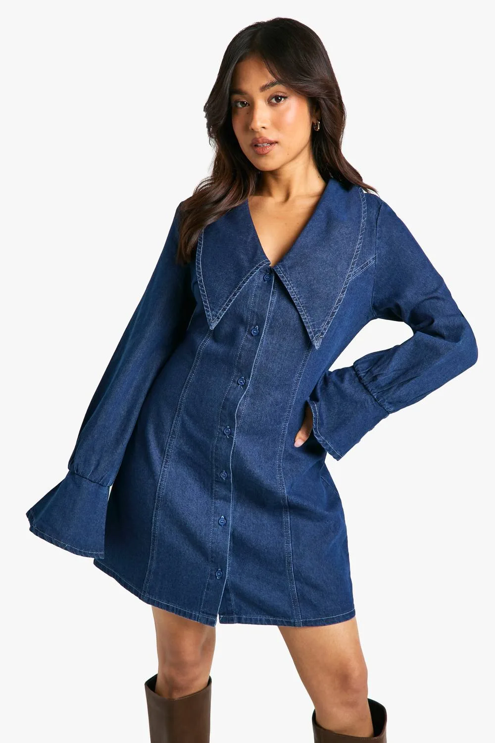Collar Detail Denim Shift Dress
