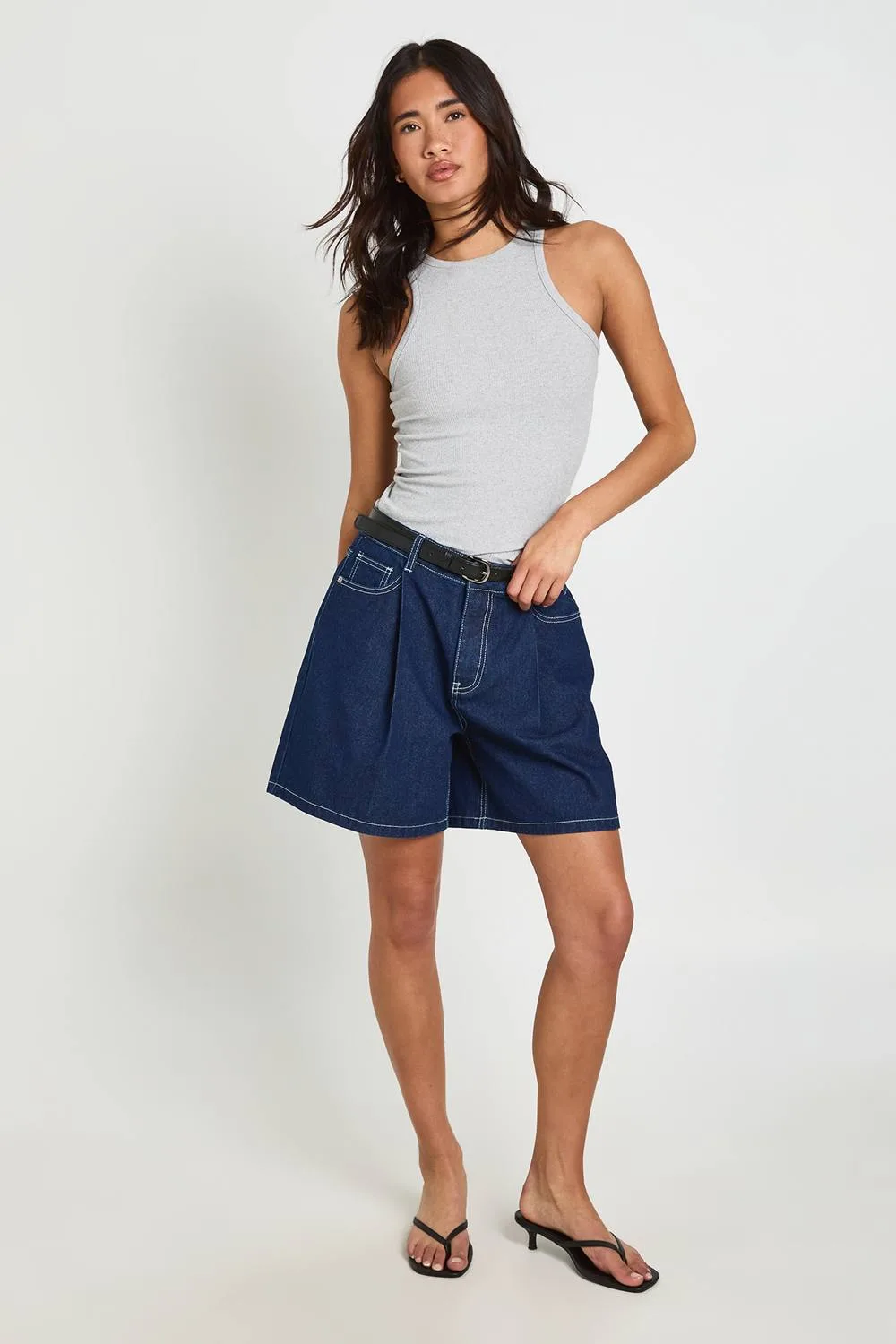 Belted Longline Pleated Short by boohoo