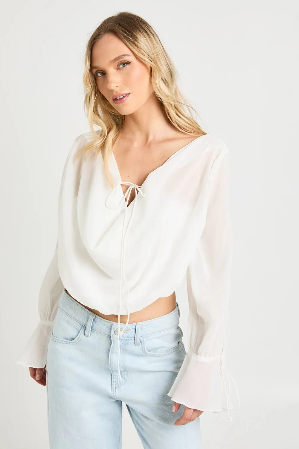 Chiffon Tie Detail Draped Top
