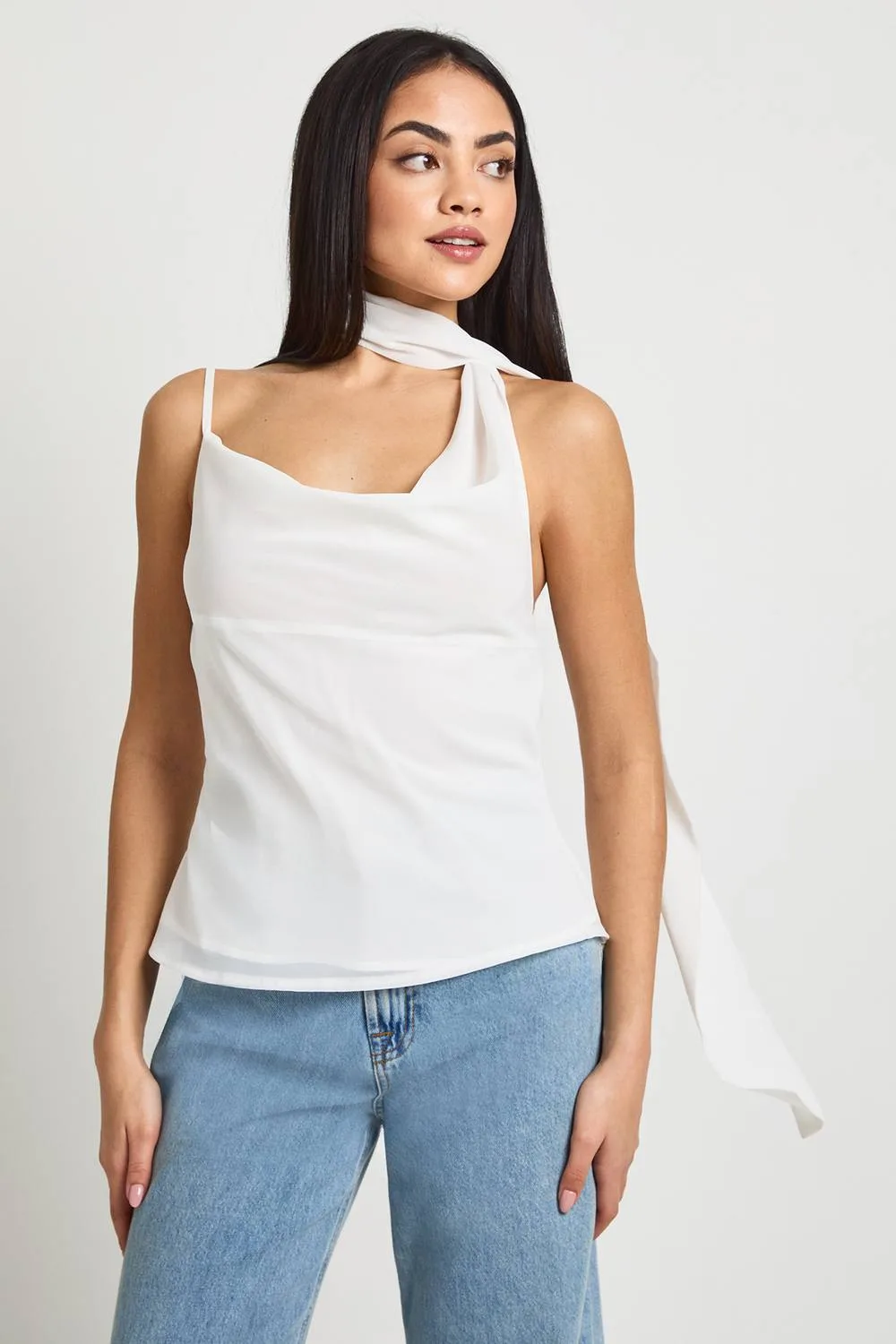Chiffon Scarf Detail Cowl Corset Top by boohoo