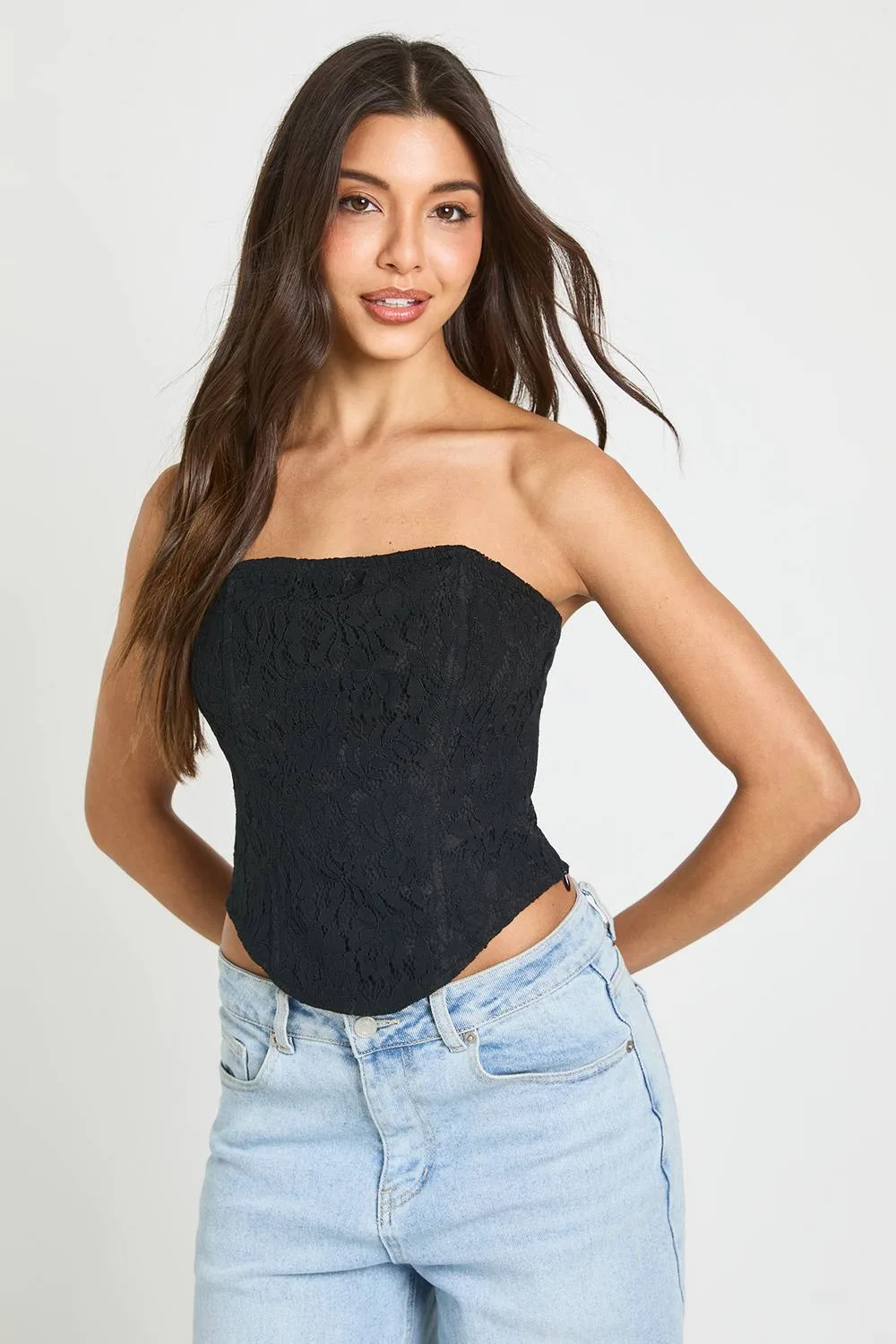 Lace Bandeau Corset Top by boohoo