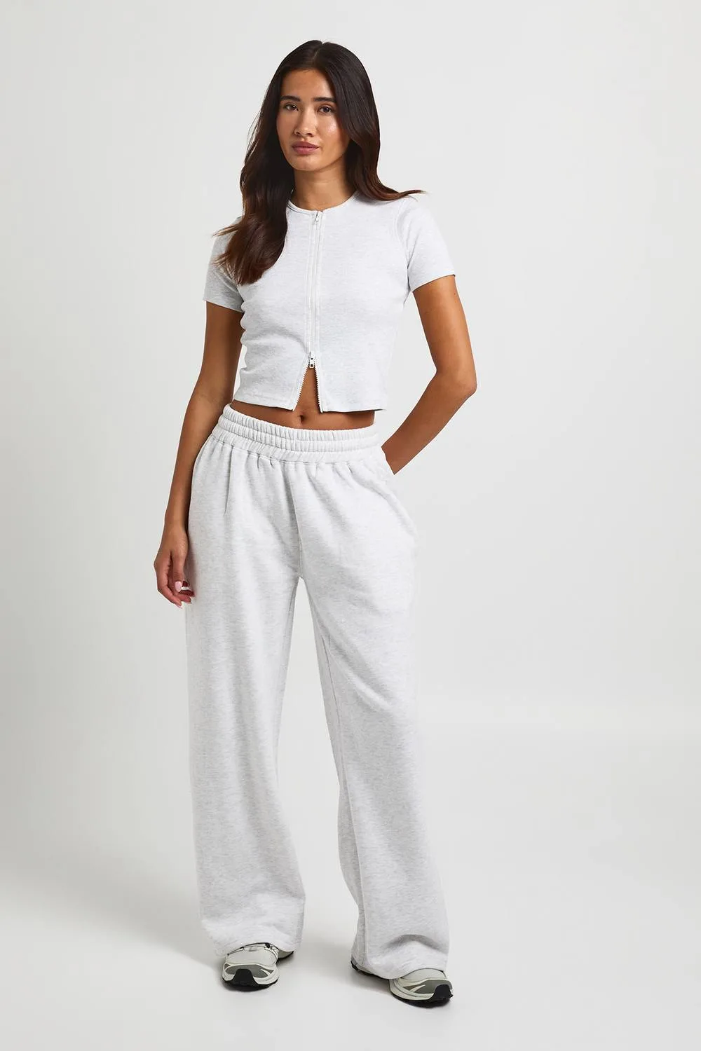 Ribbed Zip Through Cap Sleeve Top & Jogger Tracksuit by boohoo