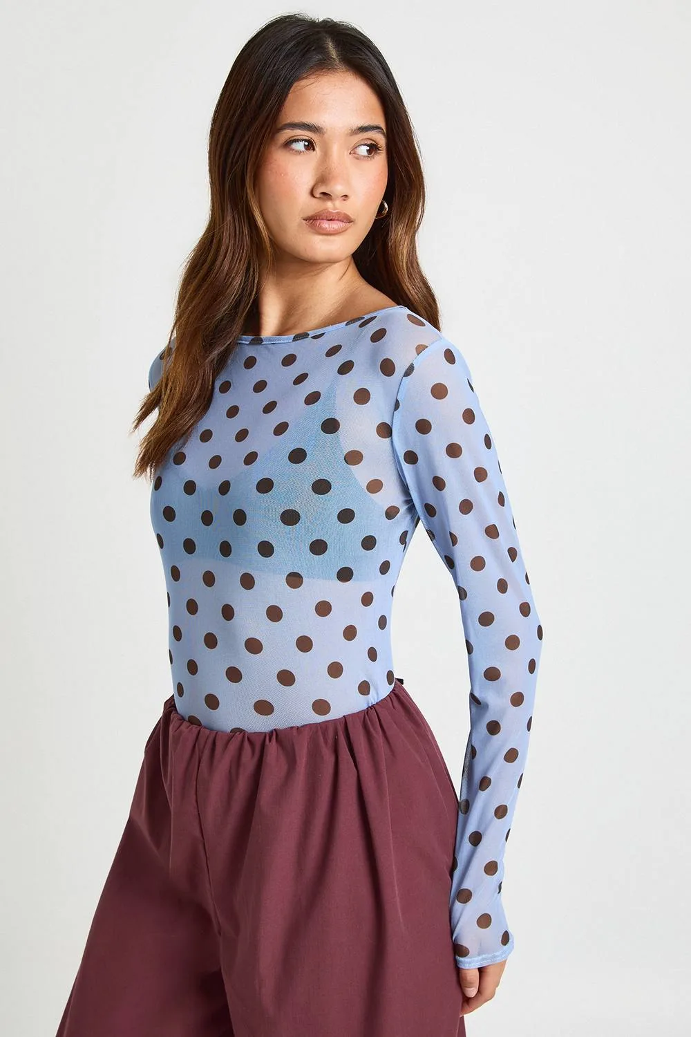 Polka Dot Sheer Mesh Top by boohoo