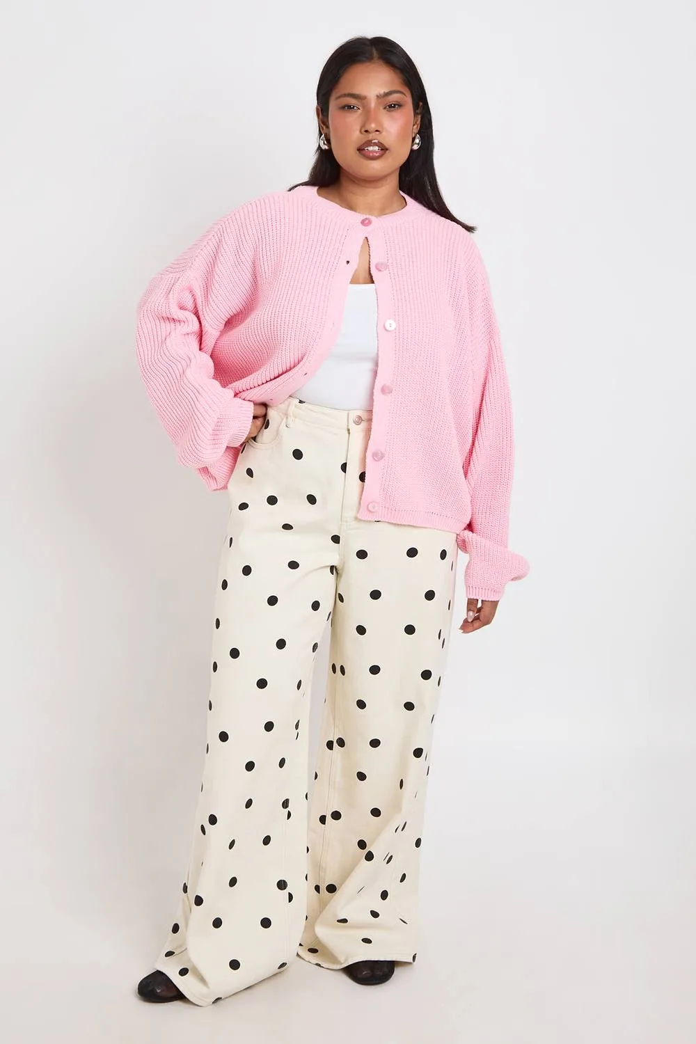 Rib Button Down Knit Cardigan by boohoo