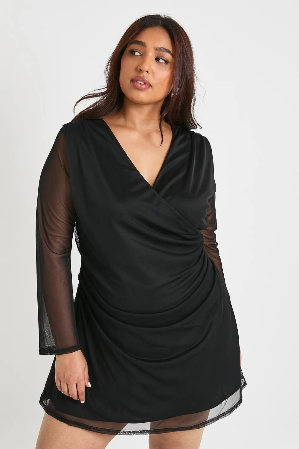 Mesh Wrap Mini Dress by boohoo