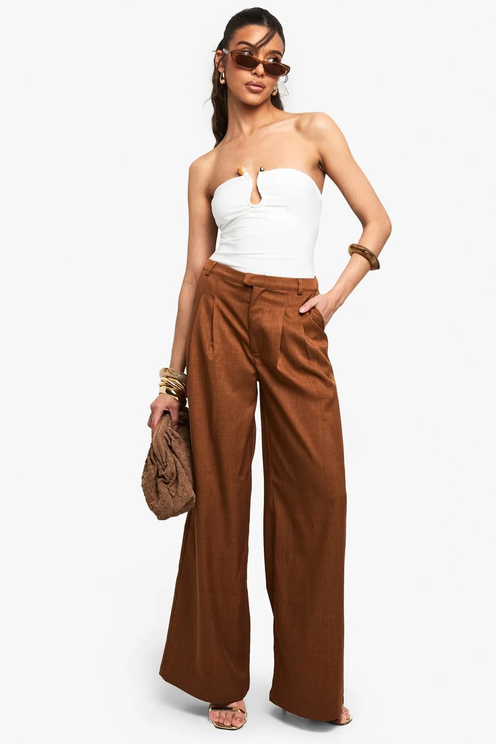 Double Layered Slinky Trim Detail Bandeau Bodysuit by boohoo
