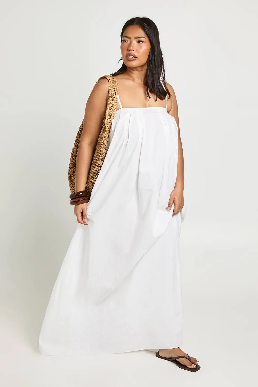 Cotton Poplin Pleated Volume Maxi Dress by boohoo