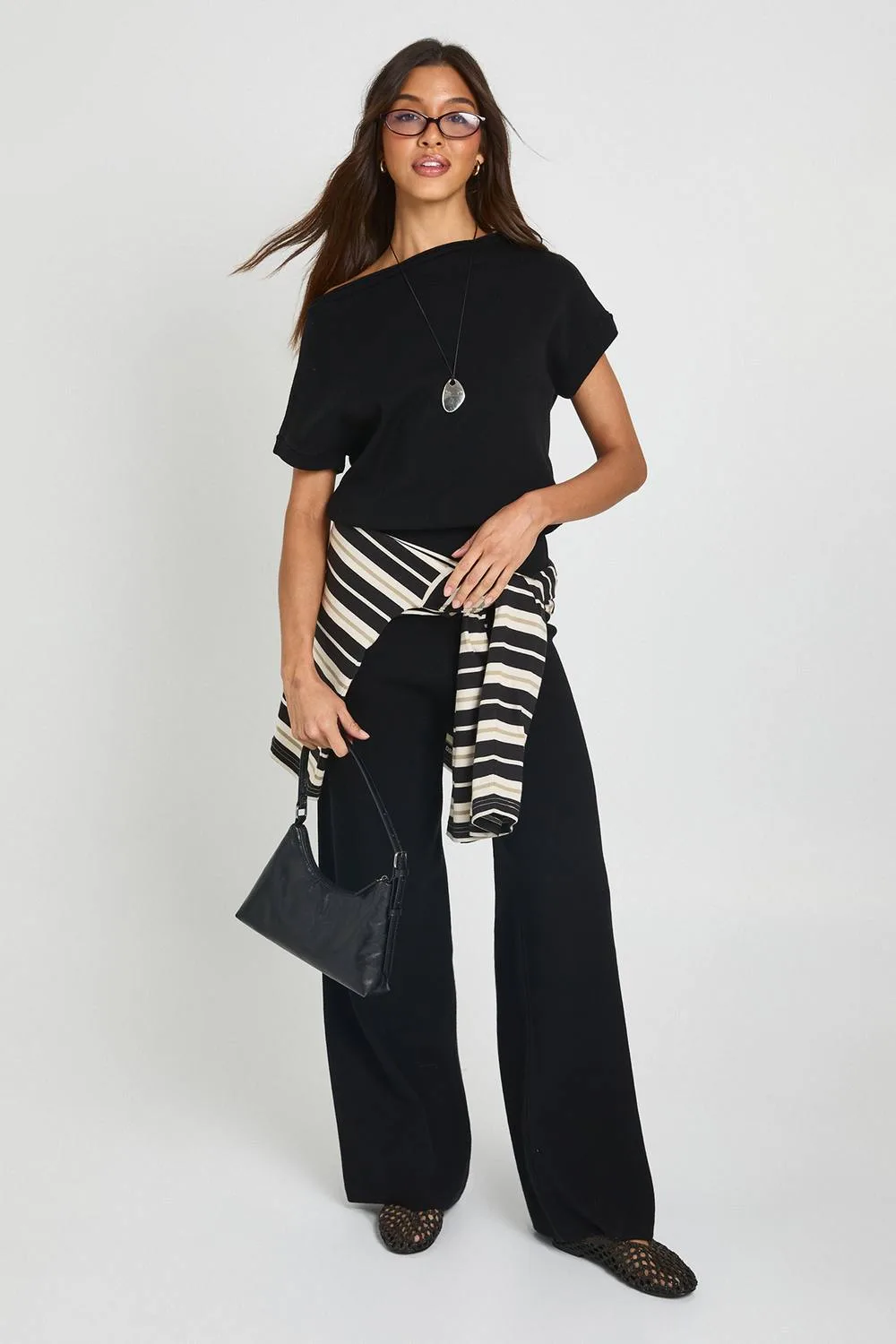 Cinched Waist Slash Neck Top & Wide Leg Trouser Co-Ord by boohoo