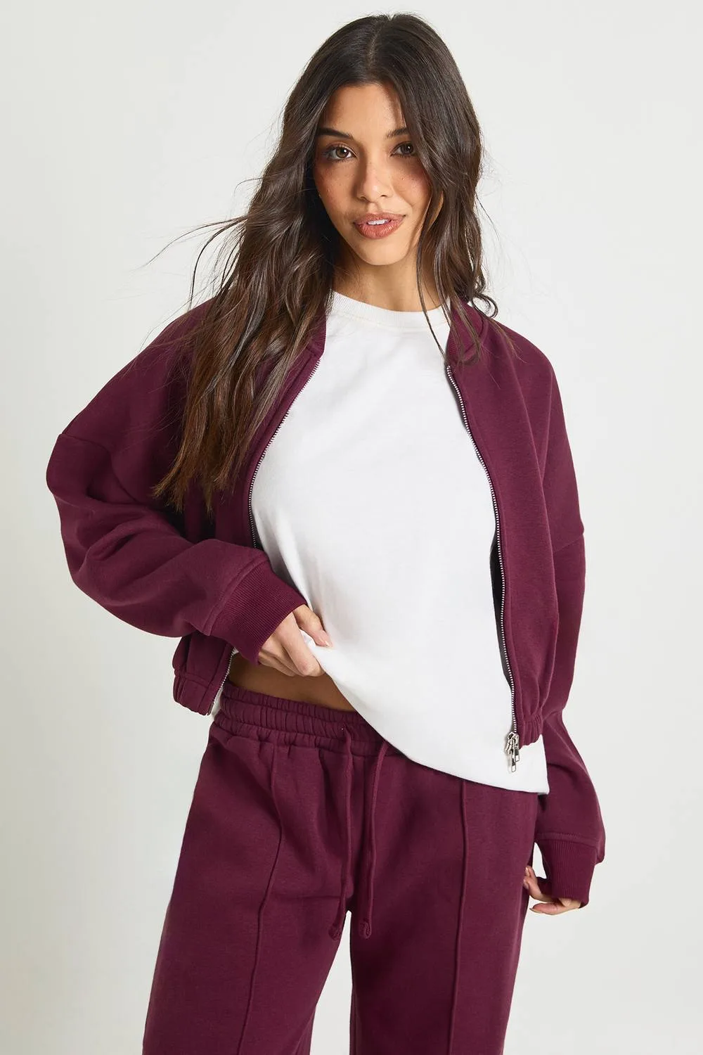 Zip Through Bomber Straight Leg Tracksuit by boohoo
