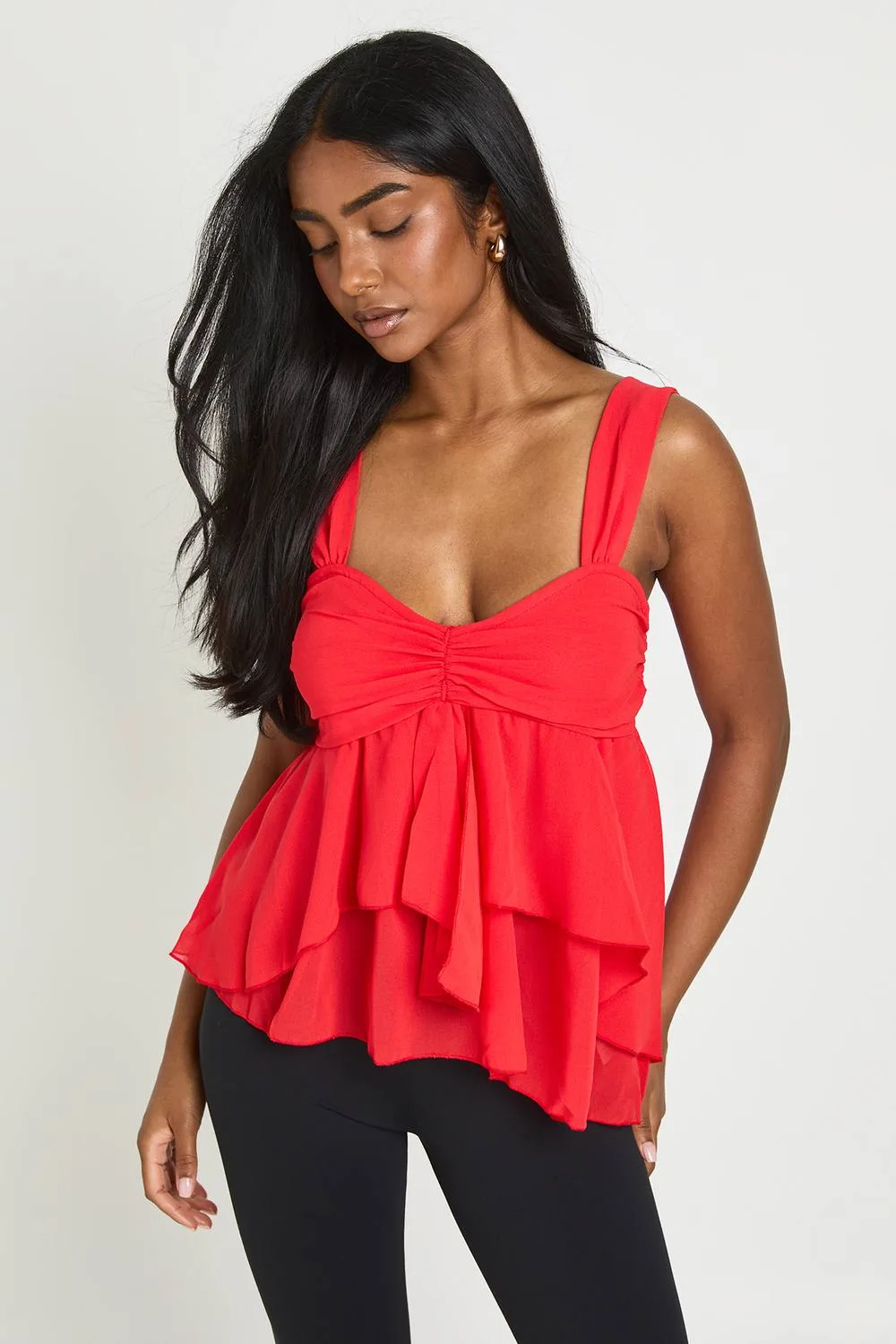 Gathered Bust Ruffle Top by boohoo