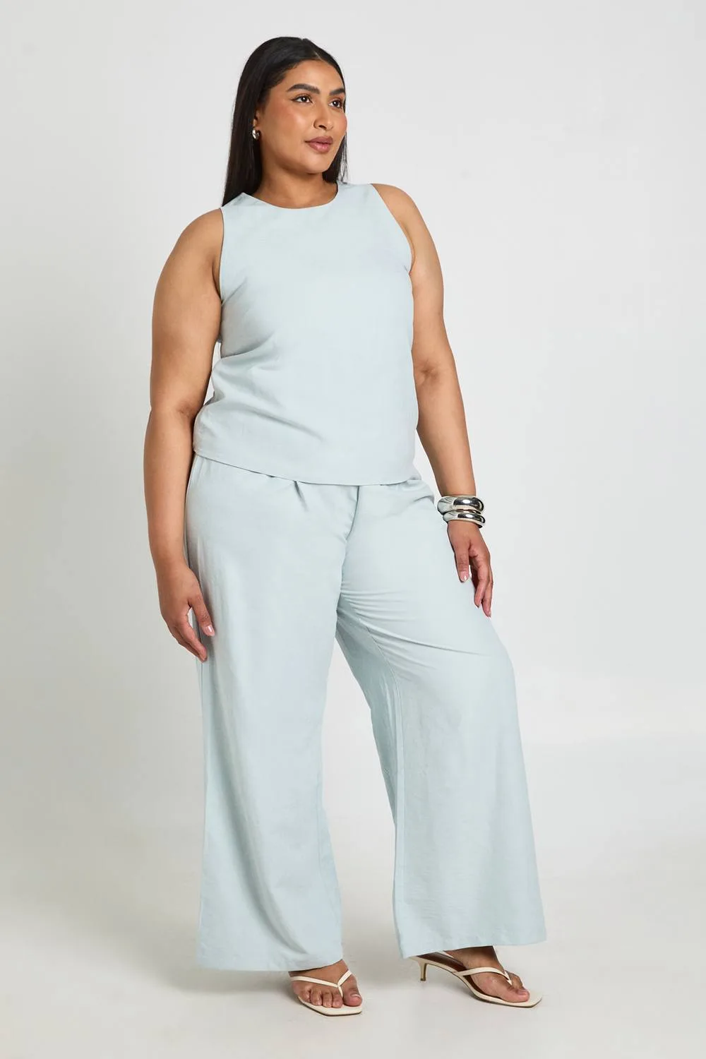 Drawstring Waist Wide Leg Trouser