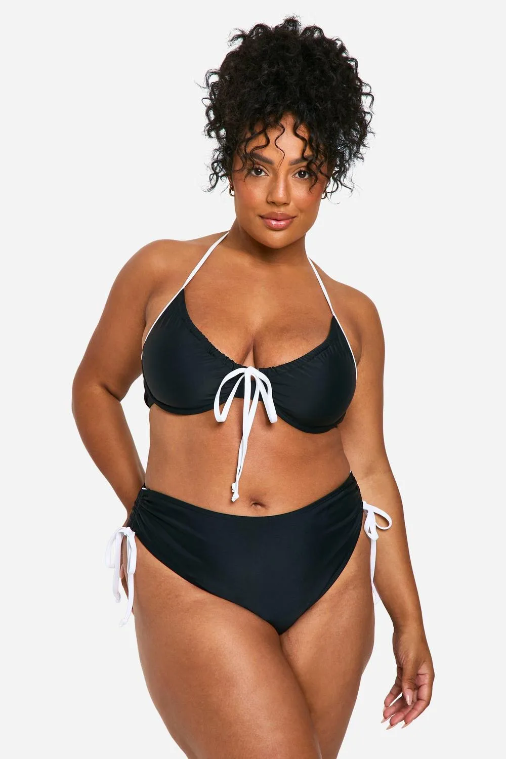 Contrast Tie Front Bikini Top by boohoo