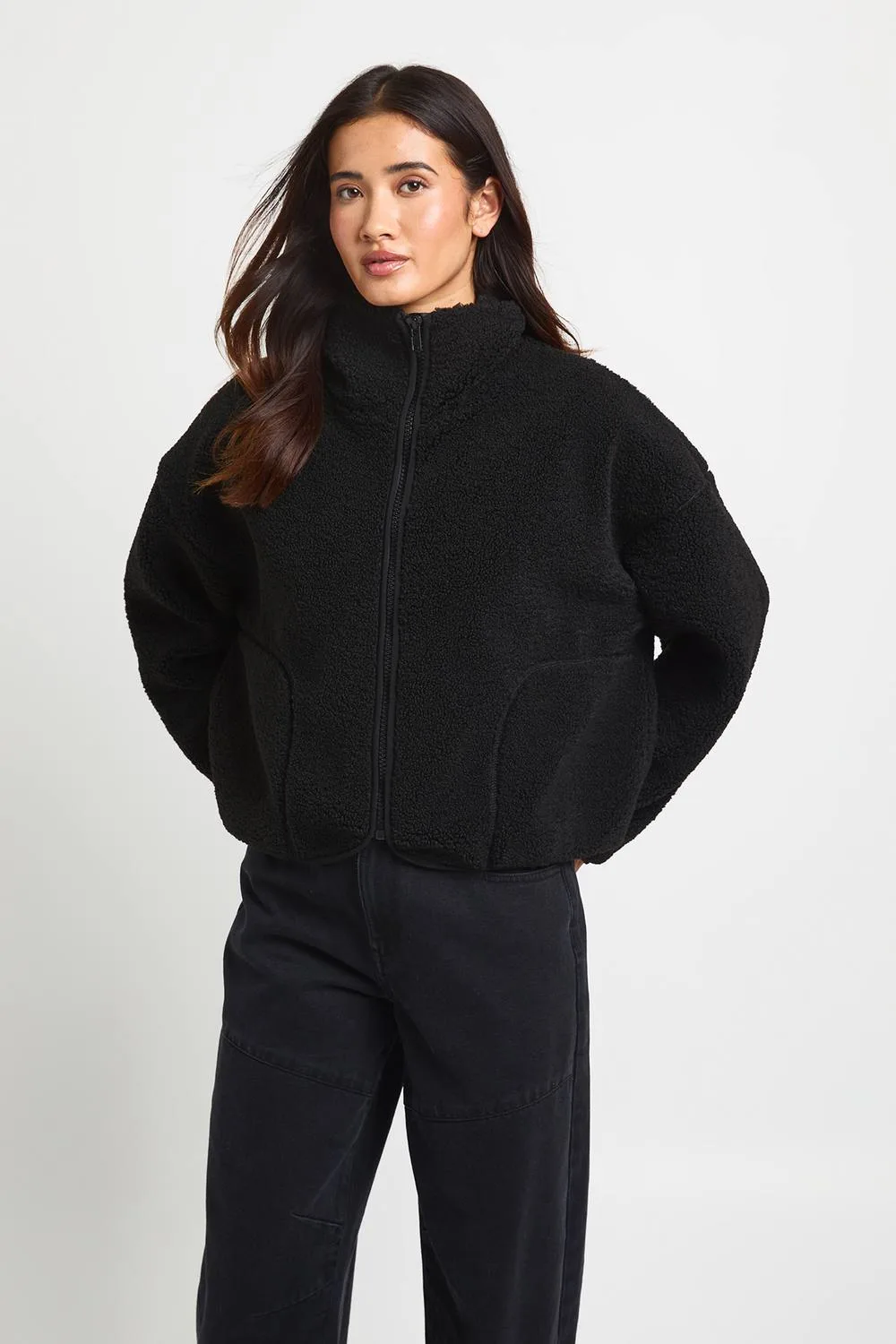 Funnel Neck Teddy Jacket by boohoo
