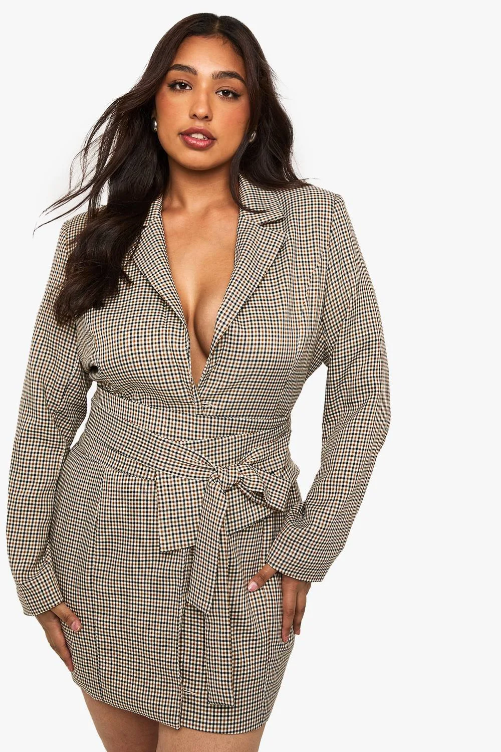 Obi Check Blazer Dress - Stone by boohoo