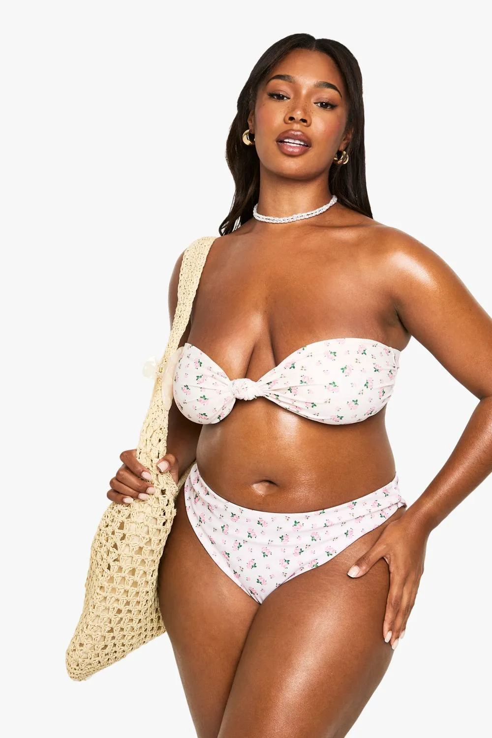 Swimwear Essentials Ditsy Floral Knot Bandeau Bikini Top by boohoo