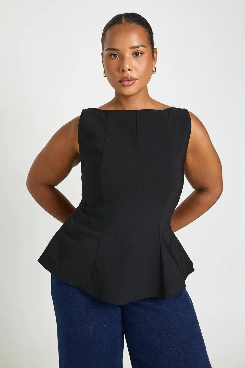 Slash Neck Peplum Corset Top by boohoo