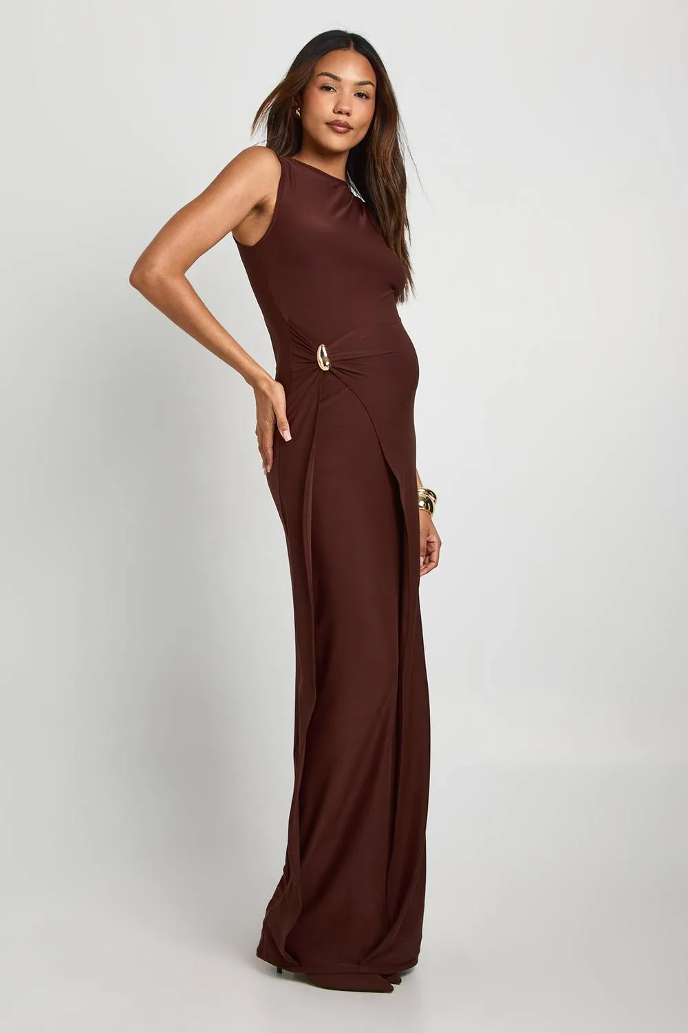 Maternity Trim Detail Ruched Maxi Dress by boohoo