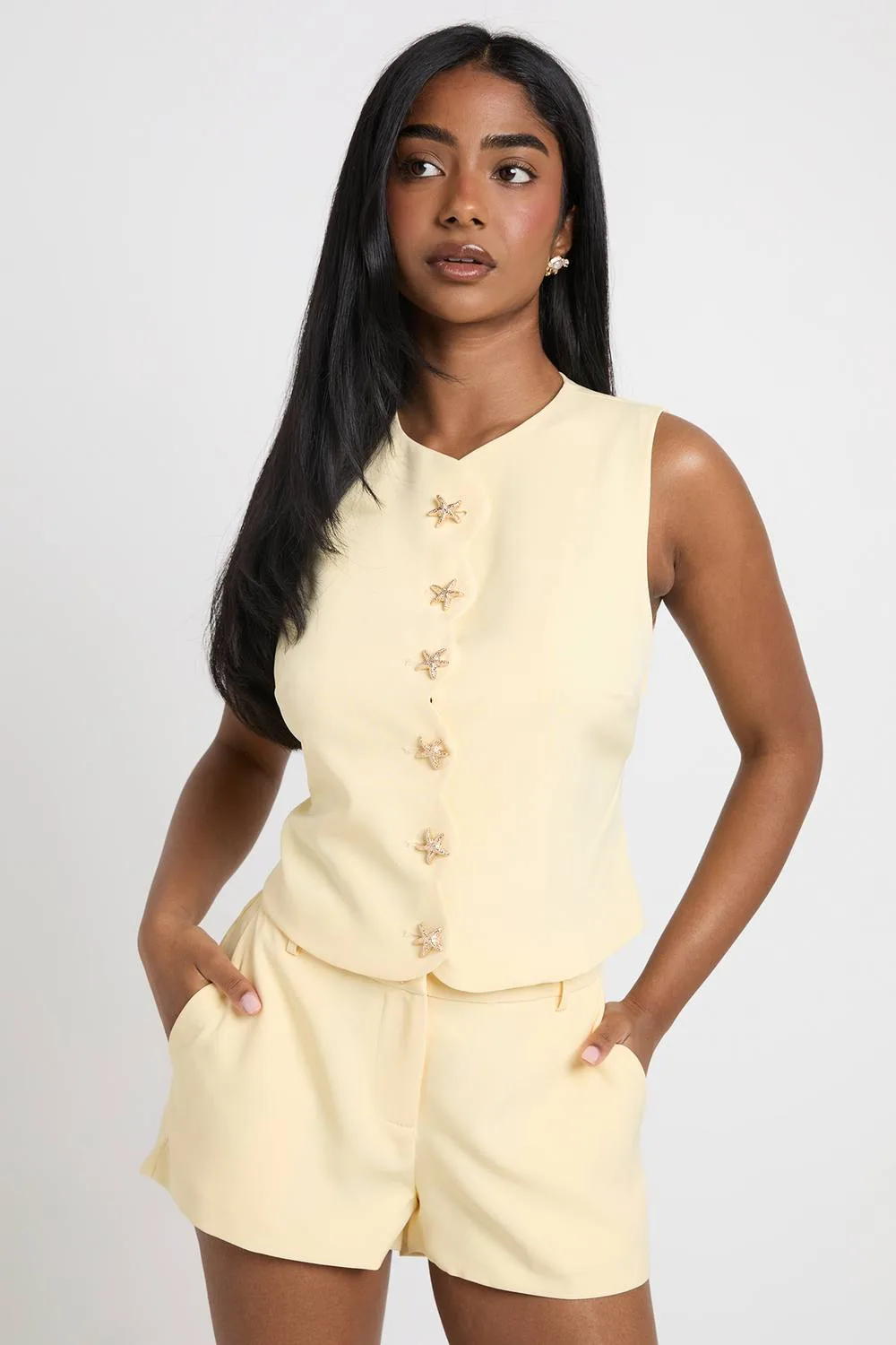 Starfish Trim Scallop Edge Waistcoat by boohoo
