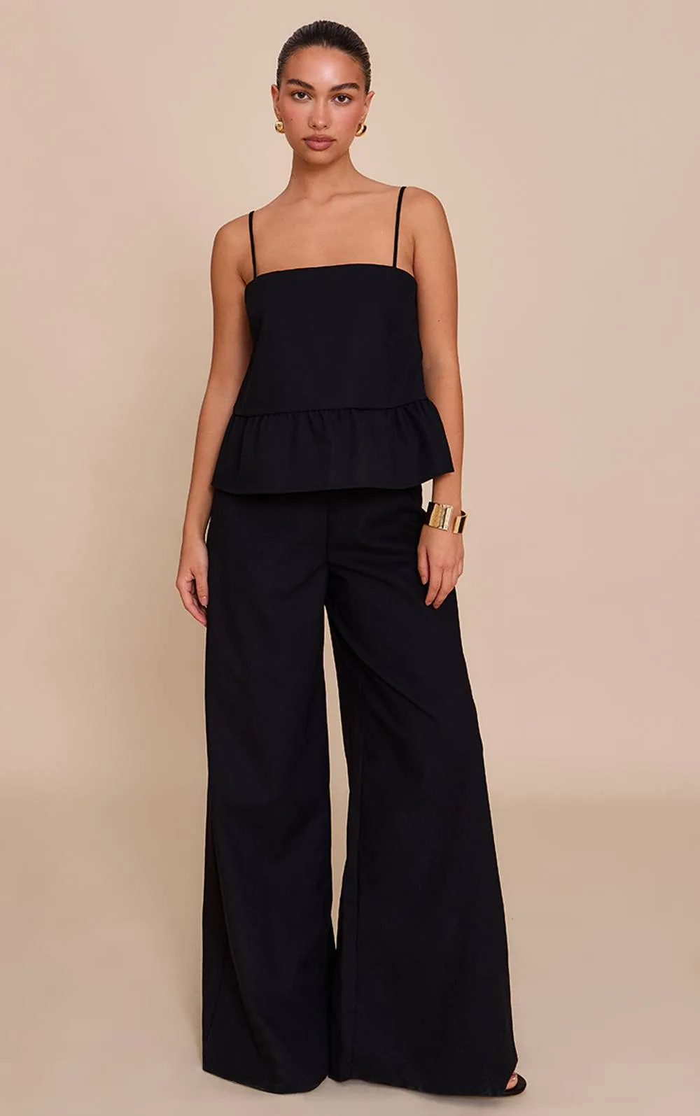 Linen Blend Peplum Detail Overlay Jumpsuit by PrettyLittleThing
