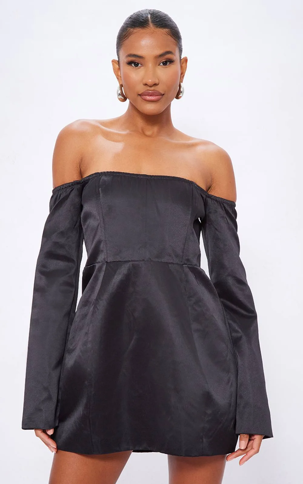 Satin Corset Bardot Bodycon Dress